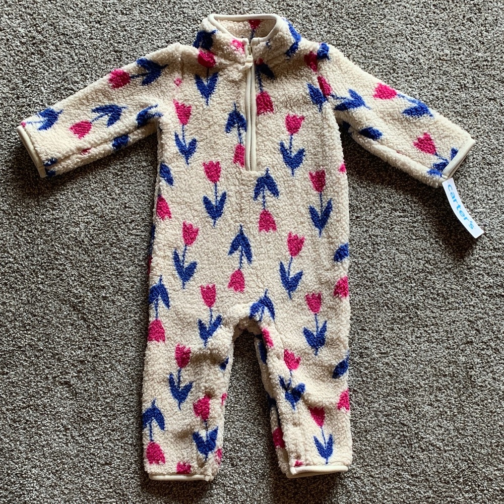 Carter's Cream Floral Fleece Footie 12 month